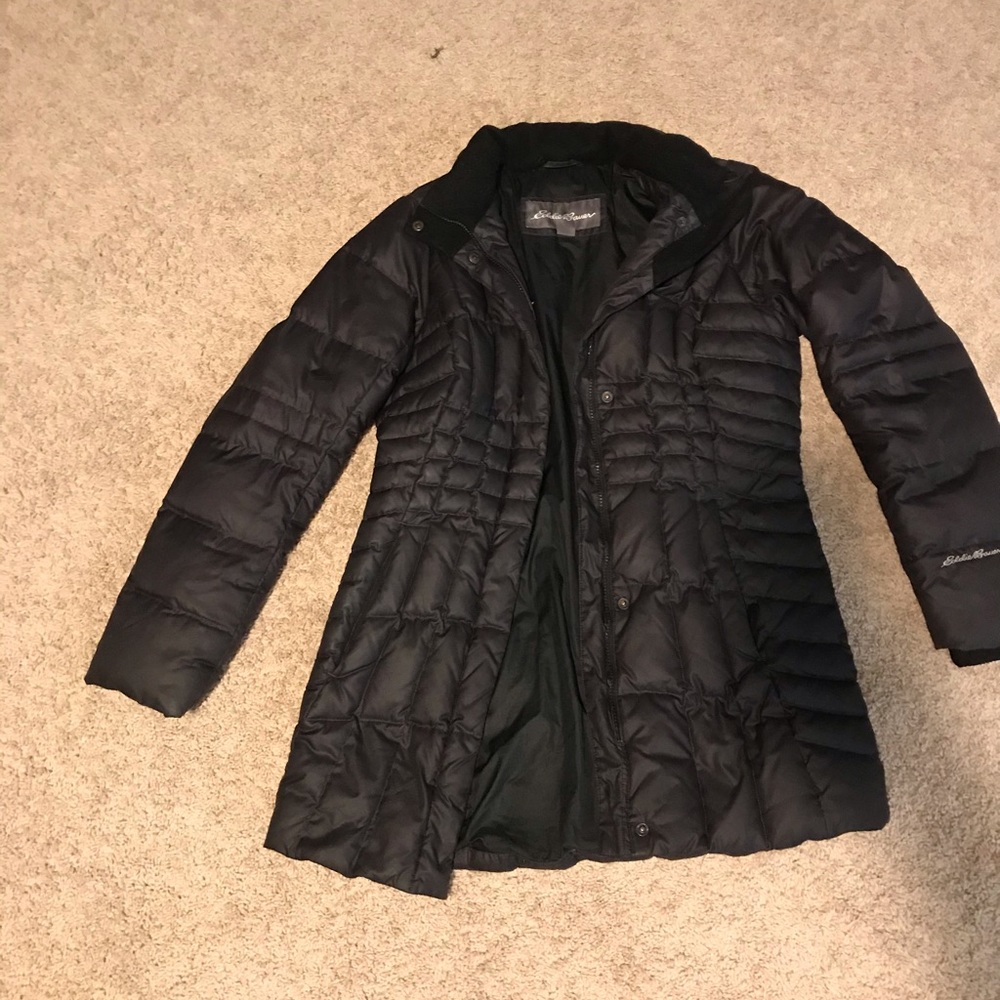 Eddie Bauer black mid length stuffed winter coat
